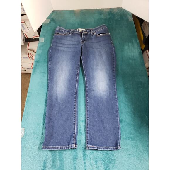 Levis Jeans Size 12 Petite Short Womens Blue Stretch Mid Rise Curvy Straight - Picture 1 of 15